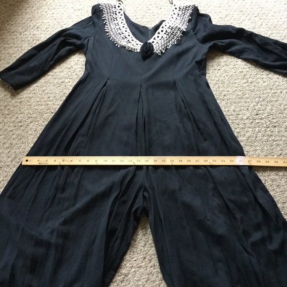 Jeffrey & Dara Pants - ⚜️  Vtg Palazzo JumpSuit Navy w/Lace Collar & Shoulder Pads JEFFREY DARA